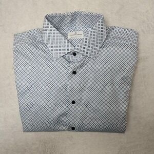 Emanuel Berg Shirt Mens L Blue Geometric Slim Spread Collar Dress Long Sleeve